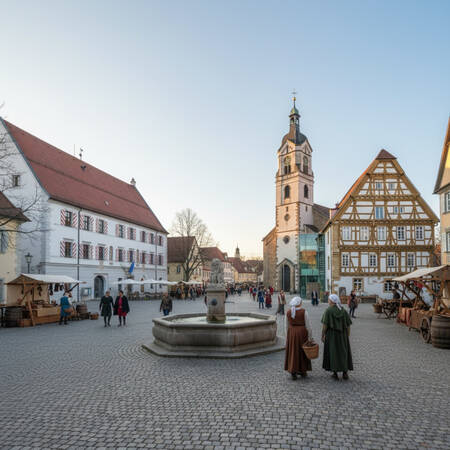 025_005 So könnte es gewesen sein - ein Blick zurück in die Geschichte - Marktplatz mit historischen Gebäuden und Menschen in Trachten